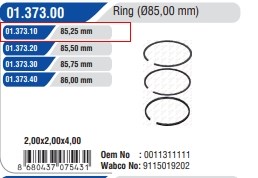 0137310 Yumak кільця поршневі компресора, на 1 циліндр, 1-й ремонт (+0,25)