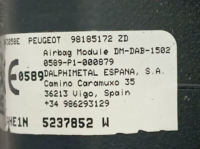 Подушка безпеки, водійська, AIRBAG 98185172ZD Peugeot/Citroen