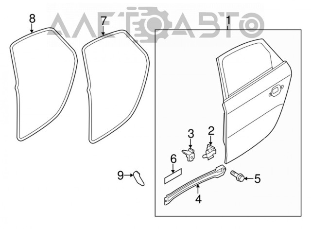  Ущільнювач двері задньої (на кузові) Audi A4 