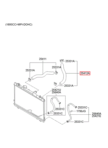 254122F800 Hyundai/Kia Шланг/патрубок радіатора охолодження, нижній