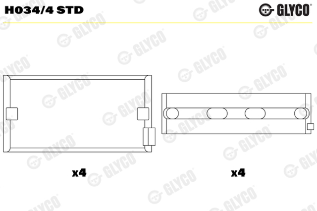 Купити H0344STD Glyco Вкладиші колінвала, корінні, комплект, стандарт (STD)