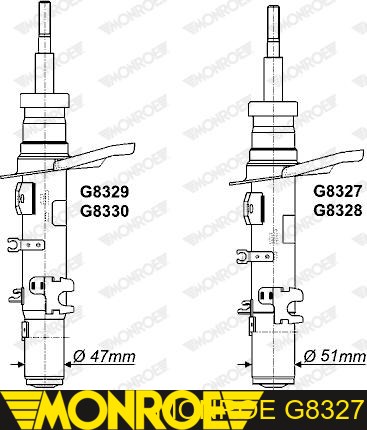 Амортизатор передній, правий Monroe G8327 ціна, від 76.11 USD