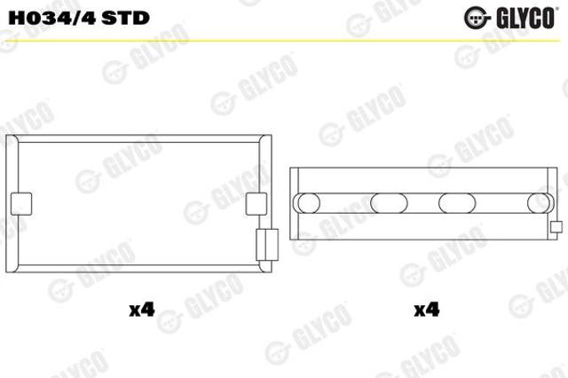 H0344STD Glyco Вкладиші колінвала, корінні, комплект, стандарт (STD)