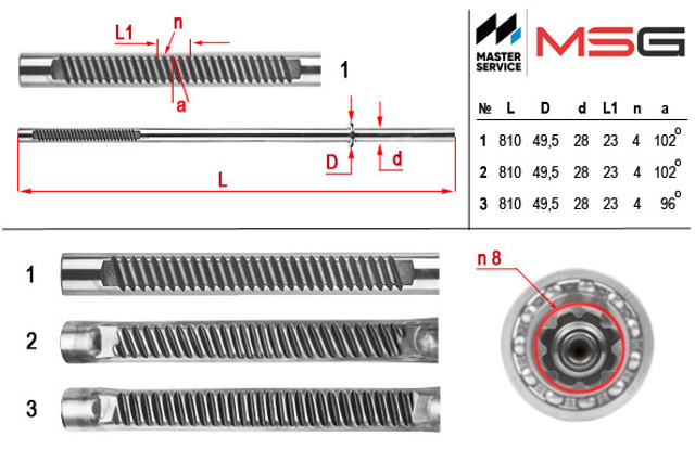 Вал / шток рульової рейки MSG VW215C