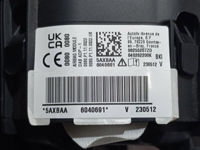 Подушка безпеки, водійська, AIRBAG 98255207ZD Peugeot/Citroen