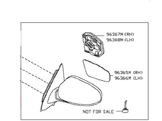 Ліве бічне дзеркало Nissan/Infiniti 963023KA9B ціна, від 82.81 USD