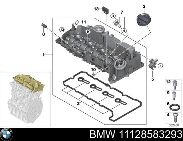 Прокладка клапанної кришки двигуна, комплект 11128583293 BMW