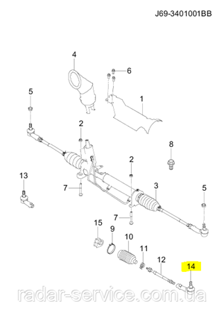 J693401430 Chery Накінечник рульової тяги, внутрішній, правий