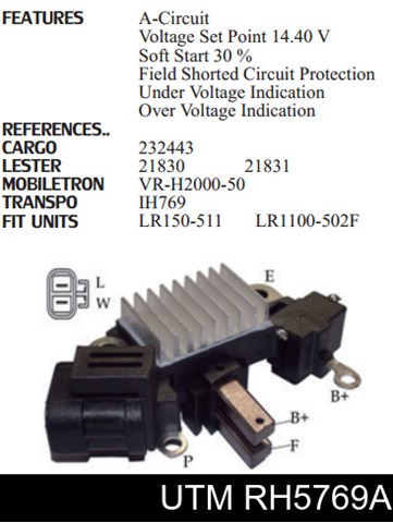 Реле-регулятор генератора, (реле зарядки) RH5769A UTM