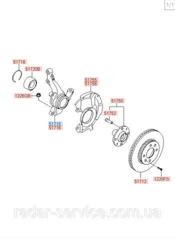 Цапфа - поворотний кулак передній, лівий 517154L000 Hyundai/Kia