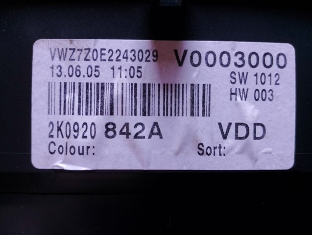 2K0920842A VAG Щиток приладів додатковий