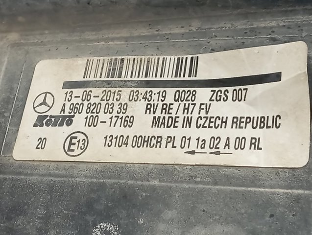 A9608200339 Mercedes Фара правая