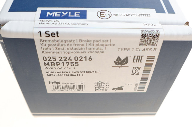 Гальмівні колодки Meyle 0252240216 ціна, від 55.85 USD