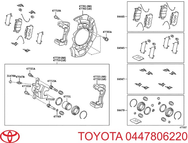 0447806220 Toyota ремкомплект супорту гальмівного переднього