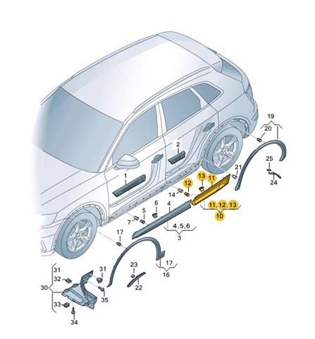Молдинг задніх лівих дверей, нижній VAG 80A853969A