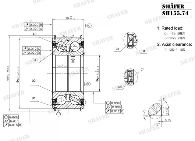 Підшипник маточини передньої SH15574K Shafer