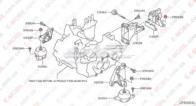  Кронштейн подушки (опори) двигуна, задньої Nissan LEAF 