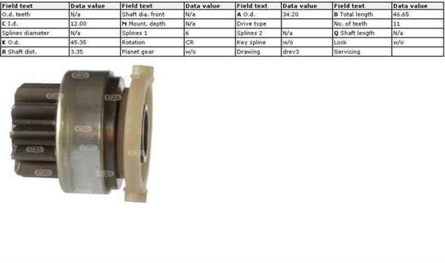 ZN1585 ZEN Привід стартера бендикс