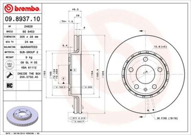 Диск гальмівний передній 09893711 Brembo