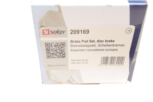 Купити 209169 Solgy Колодки гальмівні передні, дискові