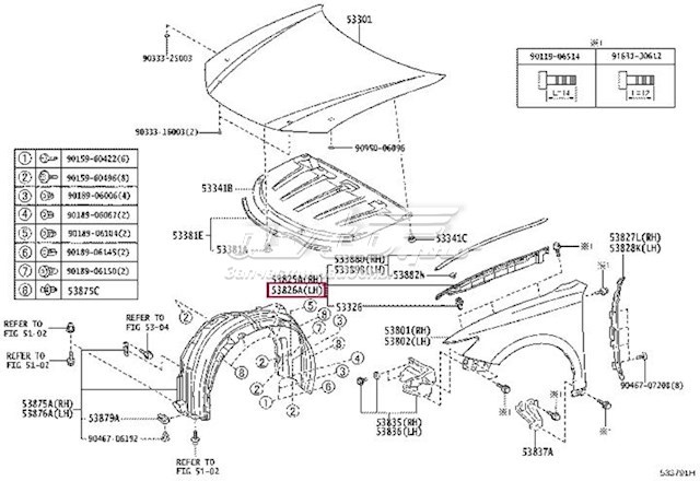 Ущільнювач крила Toyota 5380633050