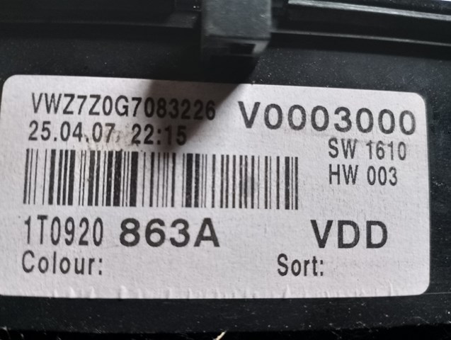 Прилади управління VAG 1T0920863A ціна, від 47.40 USD