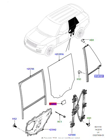 Скло кутове дверей задніх Land Rover LR034313 ціна, від 39.50 USD