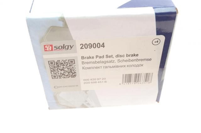 209004 Solgy Колодки гальмівні задні, дискові