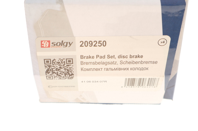 Купити 209250 Solgy Колодки гальмівні передні, дискові