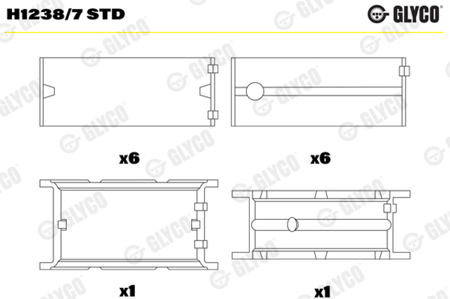 Вкладиші колінвала, корінні, комплект, стандарт (STD) H12387STD Glyco
