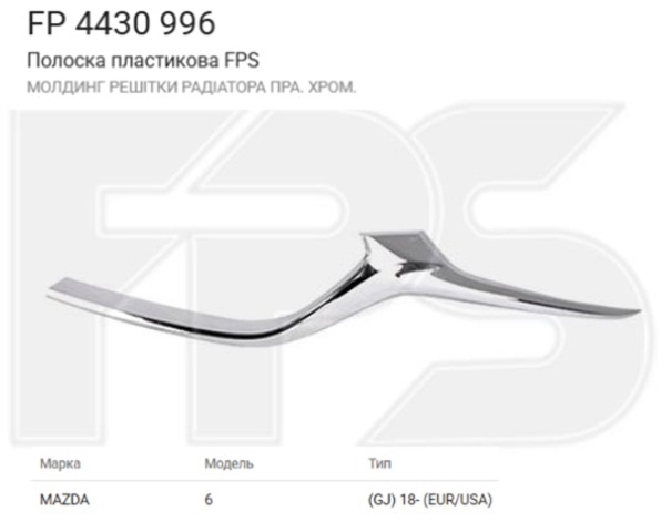 Молдинг решітки радіатора, правий FPS FP4430996 ціна, від 41.47 USD