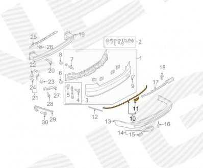 PAD99005A Signeda Молдинг заднього бампера, центральний