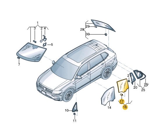  Скло задньої двері правої VOLKSWAGEN Tiguan 