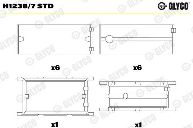 Вкладиші коленвала, корінні, комплект, стандарт (STD) Glyco H12387STD ціна, від 59.00 USD