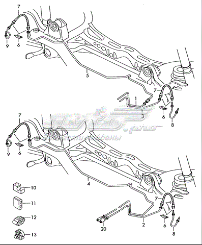 Шланг гальмівний задній, лівий Volkswagen Caddy 3 (2KA) (Фольцваген Кадді)