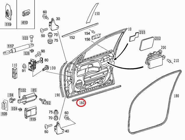  Молдинг передньої лівої двері, нижній Mercedes S 