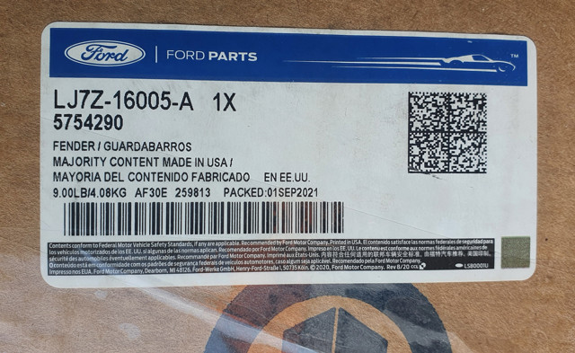 Крило переднє праве Ford LJ7Z16005A ціна, від 247.22 USD