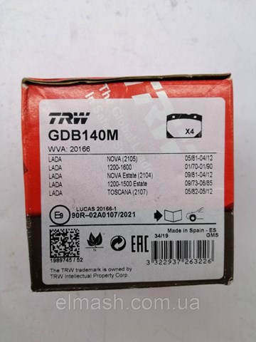 Передні тормозні колодки GDB140M TRW