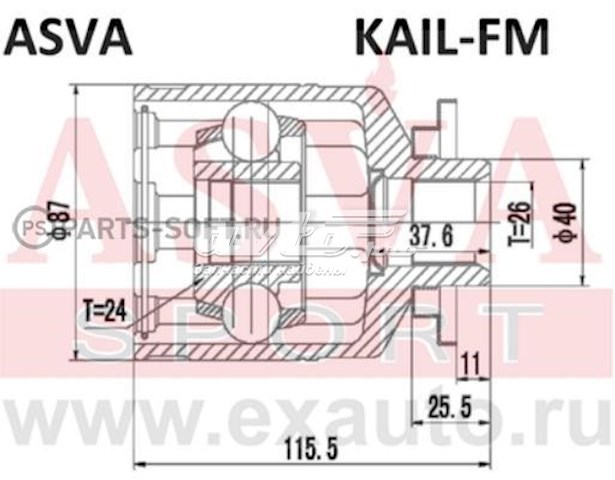 Шарнір кутових швидкостей передній лівий Asva KAILFM ціна, від 194.96 USD
