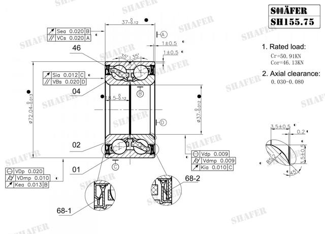Комплект підшипник маточини передньої Shafer SH15575K ціна, від 19.09 USD