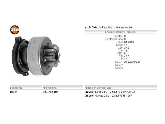 Бендикс стартера ZN1478 ZEN