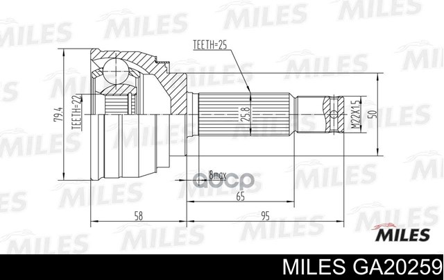 ШРУС зовнішній передній GA20259 Miles