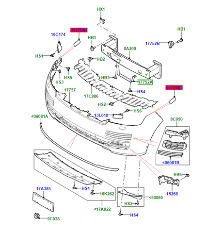 Кронштейн бампера переднього CK5217K898AA Land Rover