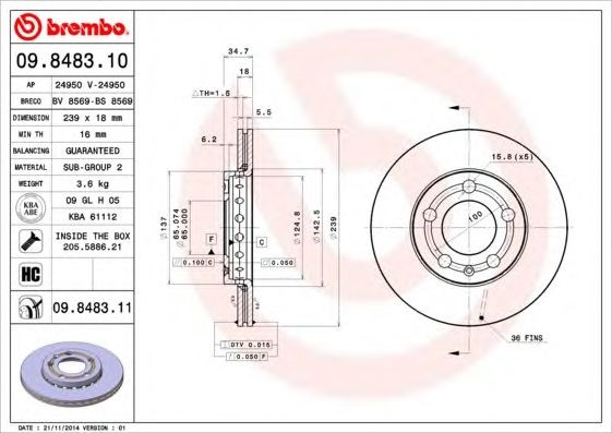 Диск переднього гальма Brembo 9848311 ціна, від 20.98 USD