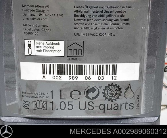 A002989060312 Mercedes Масло для роздавальної коробки