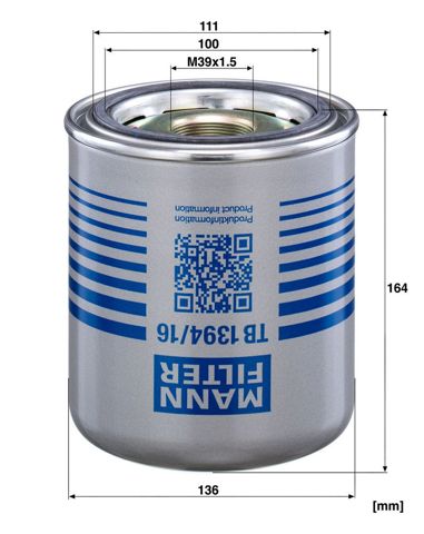 Купити TB139416X Mann-Filter Фільтр осушувача повітря (вологомастиловідділювача) (TRUCK)