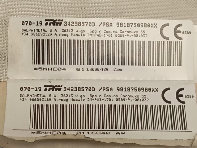 9818750980 Peugeot/Citroen Подушка безпеки пасажира