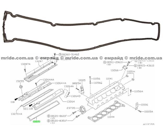 132705L301 Nissan/Infiniti Прокладка клапанної кришки двигуна, права