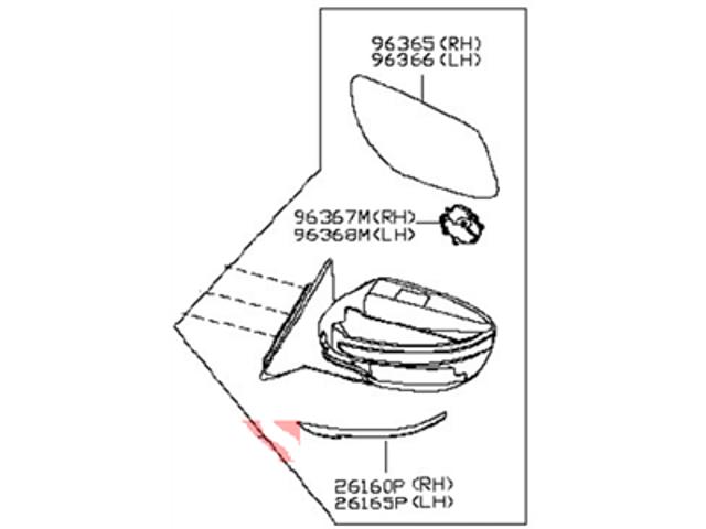 Праве бічне дзеркало Nissan/Infiniti 963015HK0A ціна, від 183.71 USD