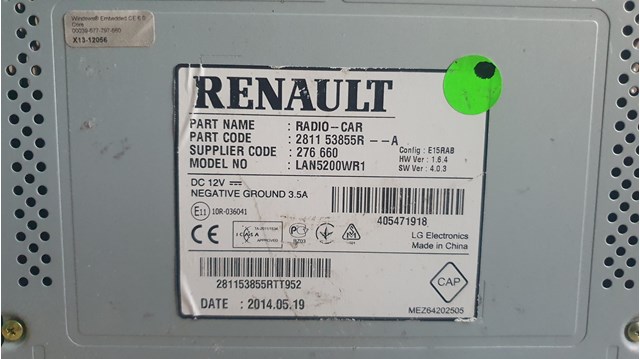 281153855R Renault (RVI) Магнітола (радіо AM/FM)